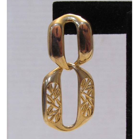 Vtg Pierced Gold Tone Dangle Earrings Boho Chic Geometric Old Money Quiet Luxury - Picture 4 of 5